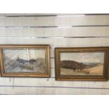 A PAIR OF UNSIGNED WATERCOLOURS FRAMED AND GLAZED 32.5CM X 50CM