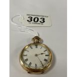 A GOLD PLATED LADIES FOB WATCH BY THE AMERICAN WALTHAM WATCH CO, THE ENAMEL DIAL WITH ROMAN NUMERALS