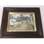 A FRAMED AND GLAZED WATERCOLOUR SIGNED M.E.DRURY 50 X 40 CMS