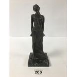 AN ITALIAN BRONZE FIGURE OF A SEMI NUDE LADY, PLAQUE TO BASE ROSANNE M PRUNA, RAISED UPON MARBLE