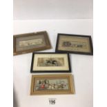 FOUR VICTORIAN SILK STEVENGRAPHS, EACH DEPICTING COACHING SCENES, FRAMED AND GLAZED, LARGEST 23.