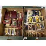 TWO BOXES OF VINTAGE DIE CAST VEHICLES, INCLUDING MATCHBOX MODELS OF YESTERYEAR AND LLEDO DAYS GONE,