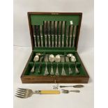 A CANTEEN OF SILVER PLATED CUTLERY, ALSO INCLUDING A SILVER BUTTER KNIFE AND A SILVER COLLARED