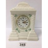 A BELLEEK CERAMIC 'CASHEL' MANTLE CLOCK, QUARTZ MOVEMENT, 19.5CM HIGH