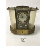 A VINTAGE WEST GERMAN EIGHT DAY ANNIVERSARY STYLE CLOCK WITH SINGLE DRAWER TO THE FRONT, 16CM HIGH