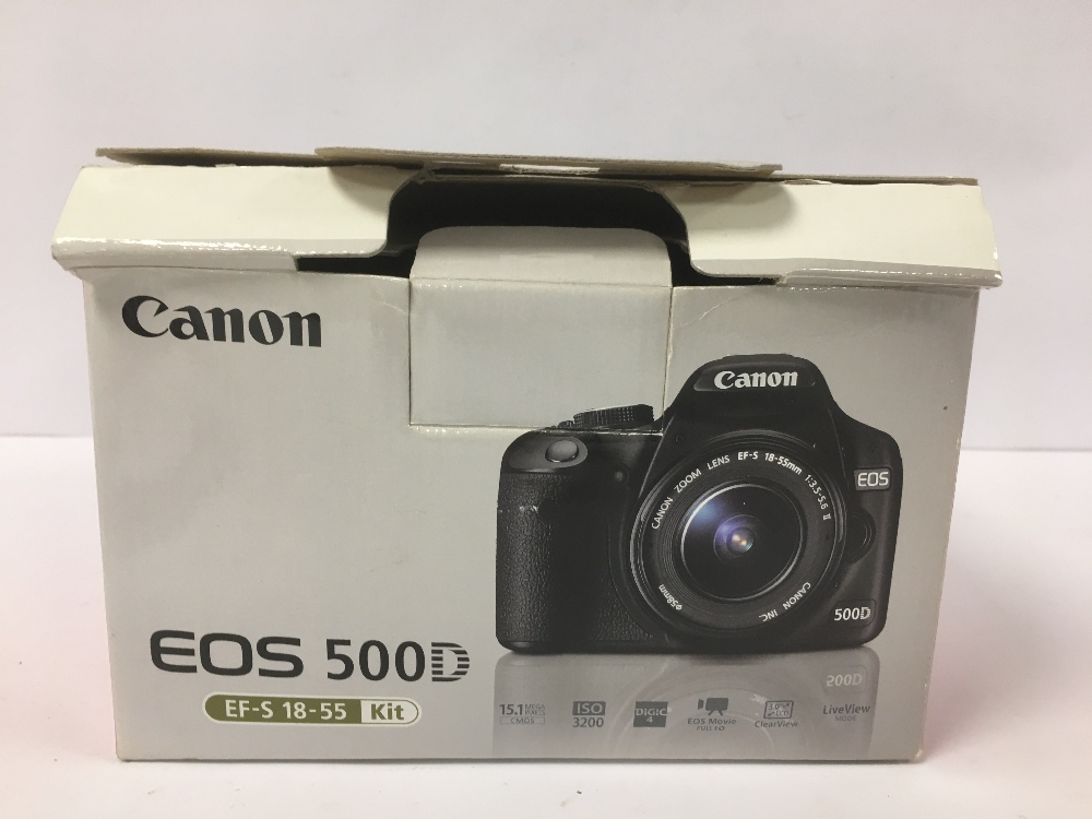 A CANON EOS 500D DIGITAL SLR CAMERA IN ORIGINAL BOX WITH ACCESSORIES, INCLUDING EFS 18-55MM LENS, EF - Image 4 of 5