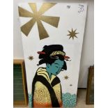 CASSETTE LORD, AN ORIGINAL ACRYLIC ON BOARD OF A GEISHA SIGNED BY NORMAN COOK AKA FATBOY SLIM AND