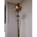 CONVERTED VICTORIAN TELESCOPIC BRASS AND COPPER GAS LAMP