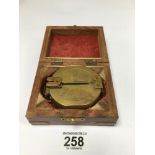 A VINTAGE BRASS COMPASS BY STANLEY OF LONDON, NO 1239, IN BRASS INLAID WOODEN BOX