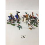 A GROUP OF VINTAGE BRITAINS PLASTIC KNIGHTS AND HORSES