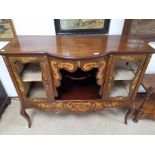 A CONTINENTAL STYLE BREAKFRONT SIDEBOARD WITH DETAILED INLAY AND ORMALU MOUNTS, 13CM BY 55CM BY