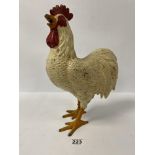 A VINTAGE FRENCH PAINTED METAL FIGURE OF A COCKEREL, 38CM HIGH