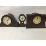 THREE LATE 19TH/EARLY 20TH CENTURY WOODEN MANTLE CLOCKS, INCLUDING ONE BY W.KIBBLE OF LONDON,