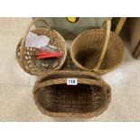 THREE VINTAGE WICKER SHOPPING BASKETS