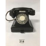 A BLACK BAKELITE TELEPHONE CONVERTED FOR PREVIOUS MODERN DAY USE, NUMBER 332L PL56/2A