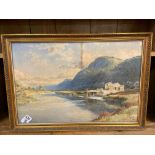 A FRAMED AND GLAZED WATERCOLOUR OF A RIVER SCENE SIGNED C R WOOD 1901, 48.5 BY 70CM