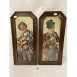 TWO VINTAGE FRAMED PRINTS ONE LACKING GLASS OF TWO ELDERLY MEN PAYING THE GUITAR AND CLARINET