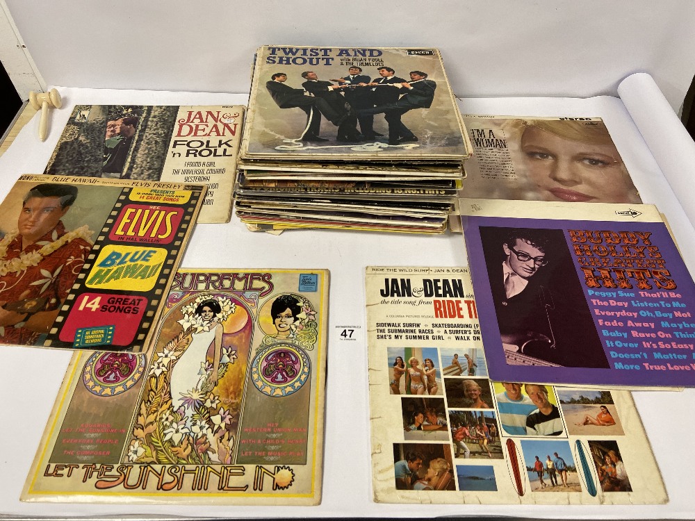 AN ASSORTMENT OF VINTAGE VINYL RECORDS ALBUMS, INCLUDING ELVIS, DIANA ROSS AND MORE