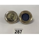 TWO SMALL SILVER PHOTO FRAMES OF CIRCULAR FORM, 6CM DIAMETER
