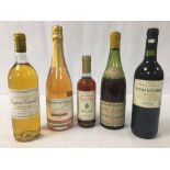 FIVE BOTTLES OF VINTAGE WINE, INCLUDING CHATEAU LOUPIAC-GAUDIET 1986, CASTILLO DE CALATRAVA