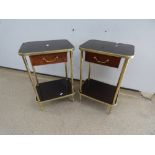 A PAIR OF GUILDED METAL AND WOOD RETRO BEDSIDE UNITS