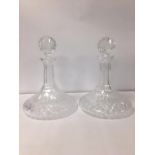 A PAIR OF CRYSTAL GLASS SHIPS DECANTERS, ONE MARKED TO BASE WATERFORD, BOTH WITH STOPPERS, 26CM