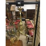EARLY FRENCH CONVERTED BRASS 5 ARM CHANDELIER.