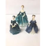 THREE ROYAL DOULTON CERAMIC FIGURES; JANINE HN 2461, CHERIE HN 2431 AND DEBBIE HN 2385, LARGEST 20CM