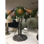 A METAL AND GLASS FLOWER ART NOUVEAU STYLE TABLE LAMP, 43CM HIGH