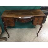 A ROSEWOOD DESK WITH FIVE DRAWERS AND CABRIOLE SUPPORTS, 93CM WIDE