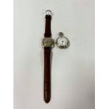 A VINTAGE 925 SILVER CASED LADIES WRISTWATCH, THE ENGINE TURNED DIAL WITH ROMAN NUMERALS DENOTING