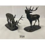TWO BRONZED METAL FIGURES OF STAGS, LARGEST 16.5CM HIGH