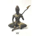 A BRONZE FIGURE OF A HINDU DEITY WITH GILT DETAILING THROUGHOUT, 19CM HIGH