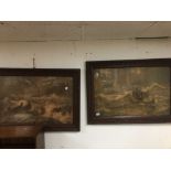 A PAIR OF ANTIQUE FRAMED AND GLAZED PRINTS OF LIFEBOATS AT SEA TO THE RESCUE, ONE A/F, 106CM BY