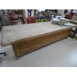 A LARGE FRENCH PINE TABLE/WORKBENCH 2.66X87CMS.
