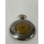 AN ART DECO POCKET WATCH, THE BRASS DIAL WITH ARABIC NUMERALS DENOTING HOURS, 45MM DIAMETER