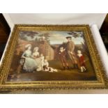 A LARGE PRINT DEPICTING A JOHN LETTSOM AND HIS FAMILY IN AN 18TH CENTURY GARDEN SCENE, PRINT MADE BY