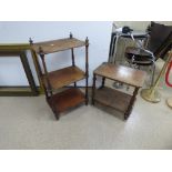 TWO BURR WALNUT DISPLAY UNITS, THREE TIER AND TWO TIER.