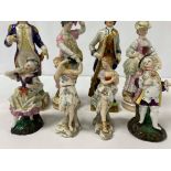 A GROUP OF EIGHT PORCELAIN FIGURES, INCLUDING TWO PORCELAIN SOLDIERS BY CAPODIMONTE, LARGEST 22CM