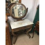 A 19TH CENTURY FRENCH MARBLE TOPPED DRESSING TABLE, 72CM WIDE