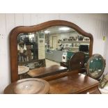 A LARGE FRENCH BEVELLED GLASS WALL MIRROR, WOOD FRAMED, 156CM BY 98CM