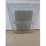 AN ETCHED GLASS PUBLIC HOUSE WINDOW MARKED WINES AND SPIRITS 89X114CMS