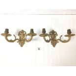 A PAIR OF BRASS TWO ARMED WALL SCONCES, 28.5CM WIDE