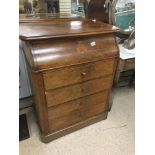 A FRENCH WALNUT WASH STAND CHEST, FOUR DRAWERS WITH LIFT UP LID REVEALING MARBLE INTERIOR, 101CM