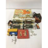 A MIXED LOT OF VINTAGE TOYS, INCLUDING DUBLO DINKY BEDFORD FLATBED TRUCK EMPTY BOX, LLEDO DAYS
