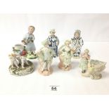 SEVEN CONTINENTAL CERAMIC FIGURES, LARGEST 18CM HIGH (SOME AF)