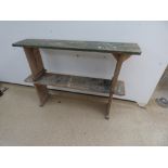 A PAIR OF VINTAGE WOODEN SCHOOL BENCHES