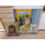 P MARCHAND TWO OILS ON BOARDS UNFRAMED OF CHILDREN LARGEST 57X66CMS.
