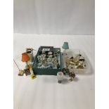 A QUANTITY OF VINTAGE DOLLS' HOUSE MINIATURES INCLUDING TWO PAIRS OF STAFFORDSHIRE TYPE DOGS, A
