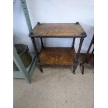 A BURR WALNUT VICTORIAN TWO TIER TABLE WITH DETAILED INLAY A/F.